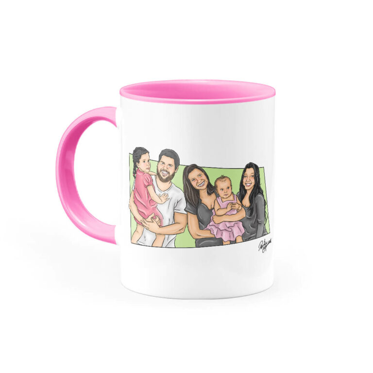 Canecatura Caricaturas em Caneca Personalizada Alça e Interior Rosa