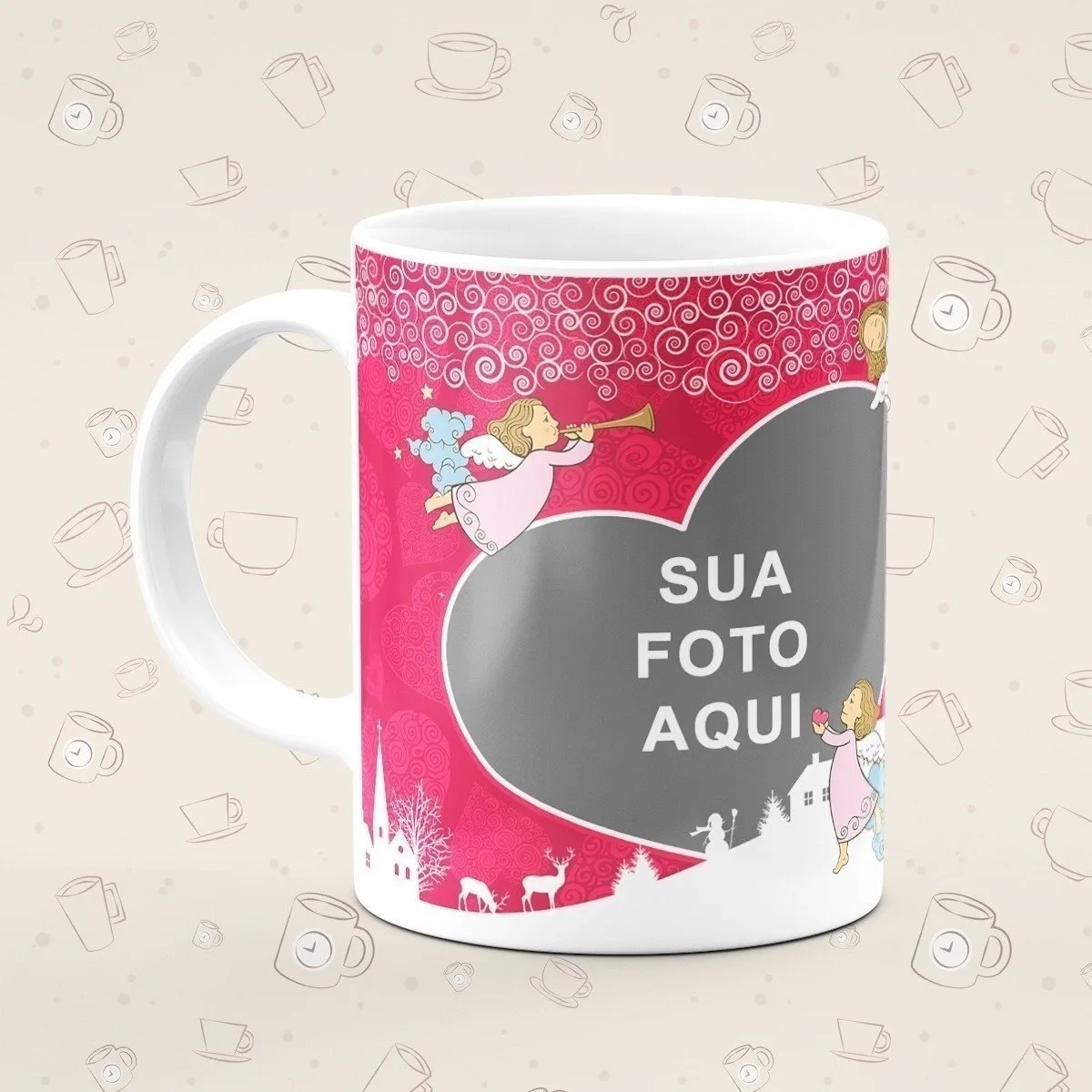 Caneca Personalizada Natal Rosa Foto - Imagem 1