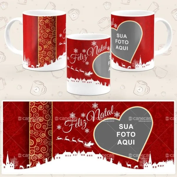 Caneca Personalizada Natal Vermelho Foto - Imagem 4