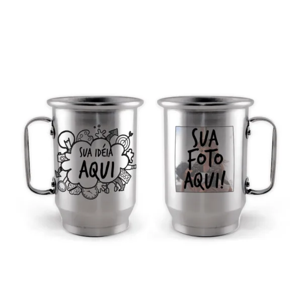 Caneca De Alumínio Prata Personalizada - 600Ml - Canecas 24 Horas