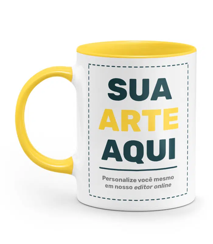Caneca Personalizada Alça E Interior Amarela