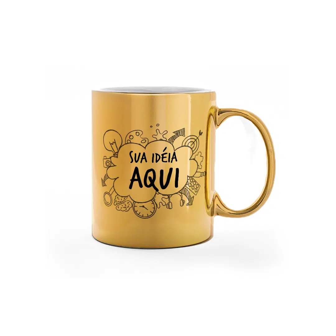Caneca Personalizada Cromada Dourada