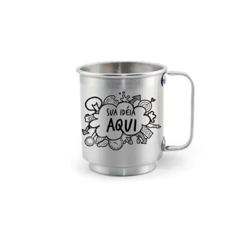 Caneca De Alumínio Prata Personalizada - 400Ml