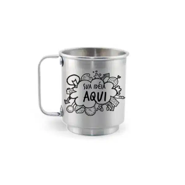 Caneca De Alumínio Prata Personalizada - 400Ml - Canecas 24 Horas