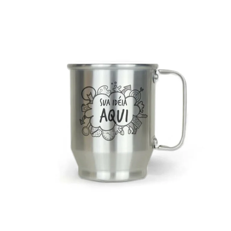Caneca De Alumínio Prata Personalizada - 500Ml - Canecas 24 Horas