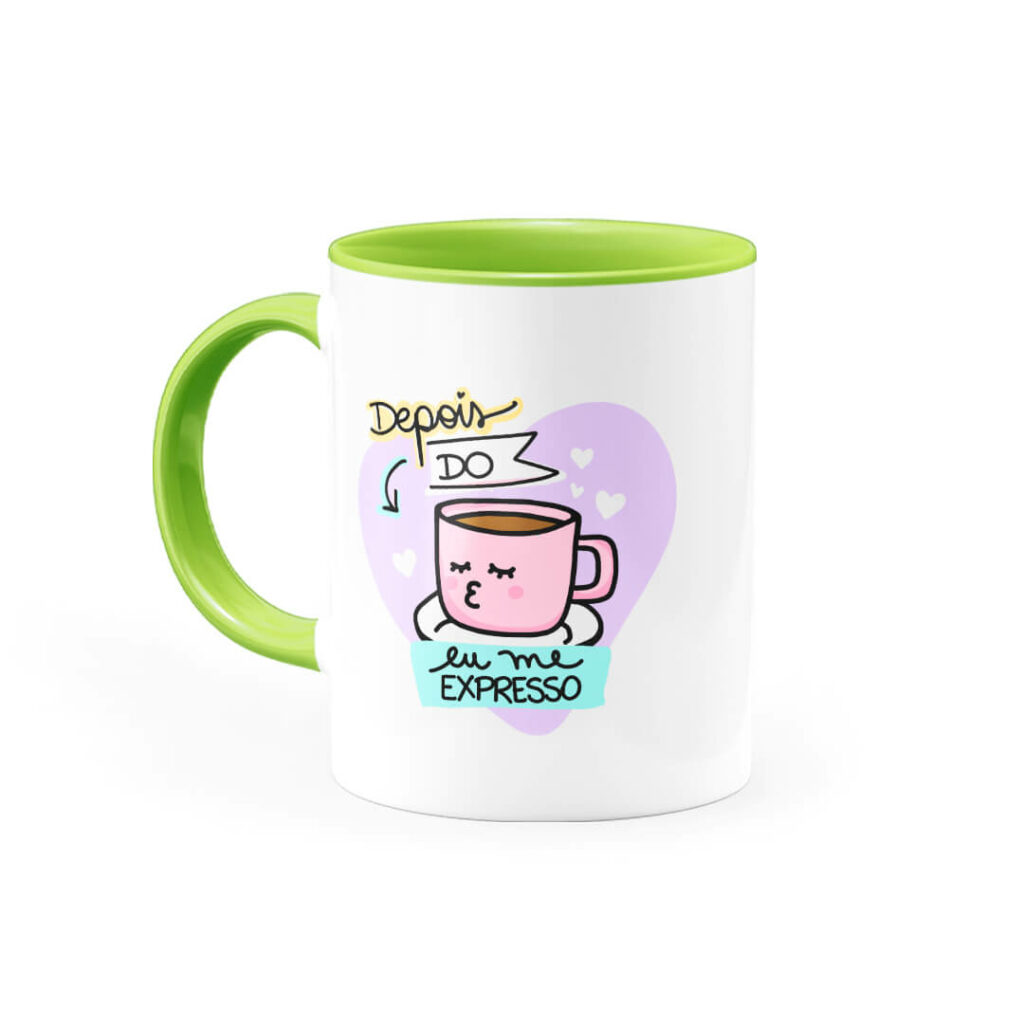 Caneca Personalizada Alça e Interior Verde Depois do Café eu me Expresso - Canecas 24 Horas
