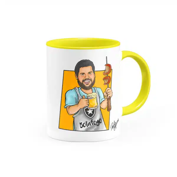 Canecatura – Caricaturas Em Caneca Personalizada Alça E Interior Amarela - Canecas 24 Horas