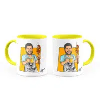 Canecatura – Caricaturas em Caneca Personalizada Alça e Interior Amarela - Canecas 24 Horas