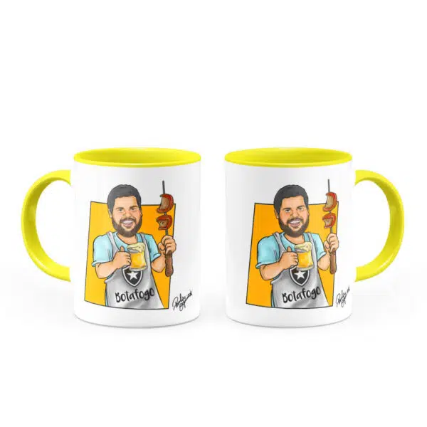 Canecatura – Caricaturas Em Caneca Personalizada Alça E Interior Amarela - Canecas 24 Horas