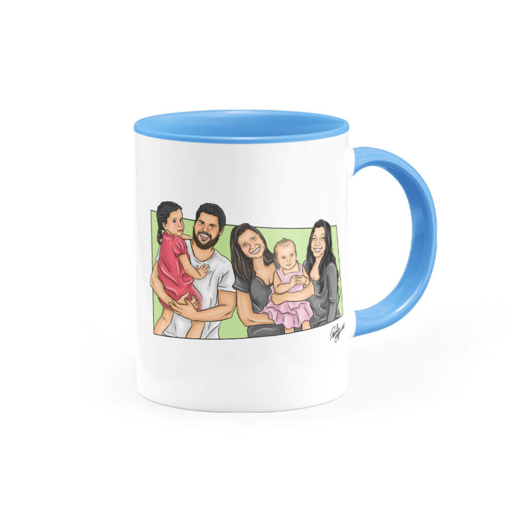 Canecatura – Caricaturas em Caneca Personalizada Alça e Interior Azul Claro - Canecas 24 Horas
