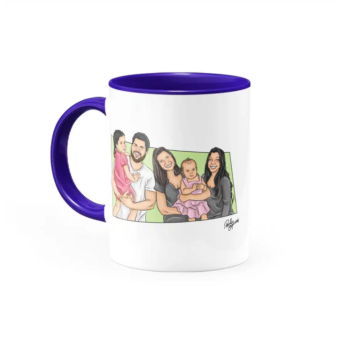 Canecatura – Caricaturas Em Caneca Personalizada Alça E Interior Azul Escuro - Canecas 24 Horas