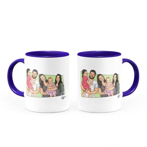Canecatura – Caricaturas Em Caneca Personalizada Alça E Interior Azul Escuro - Canecas 24 Horas