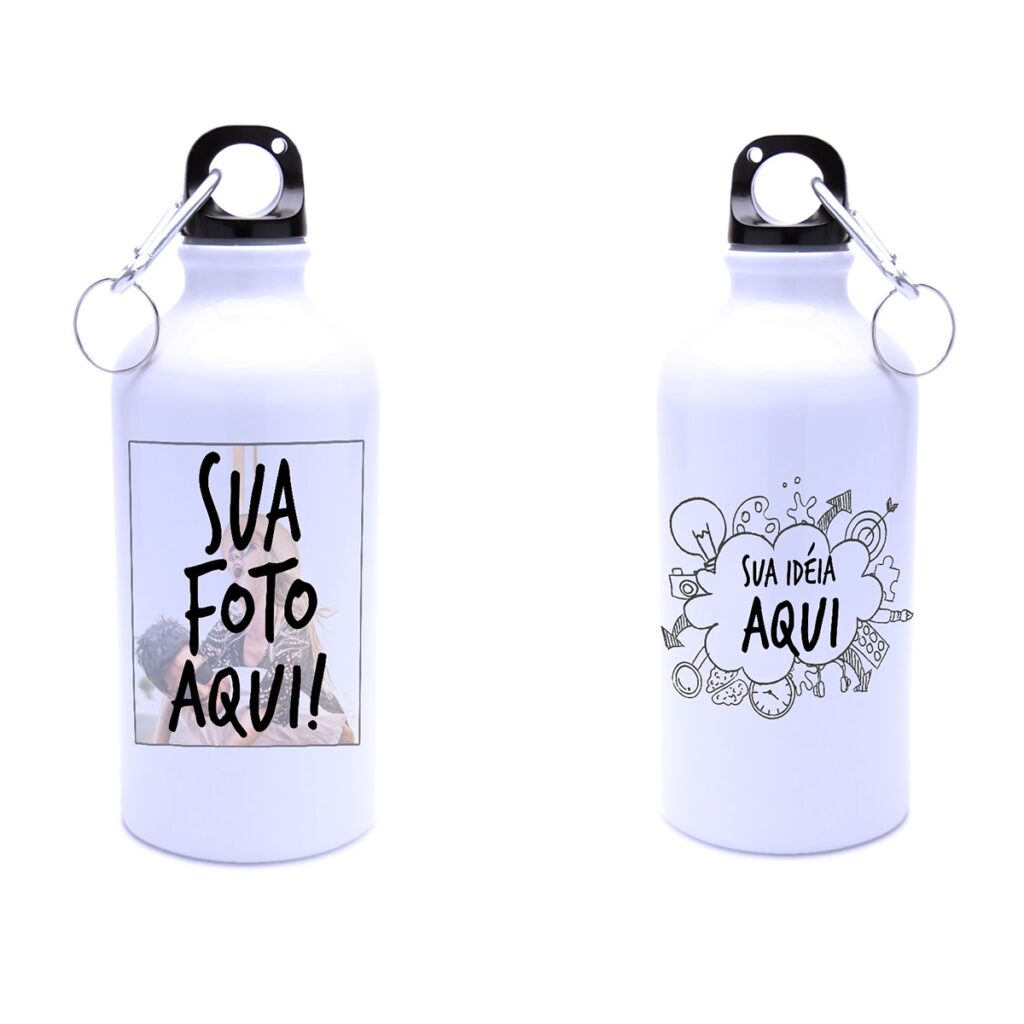 Squeeze de Alumínio Branca Personalizada - 500ml - Canecas 24 Horas