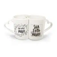 Kit Caneca Dupla Alça de Coração Personalizada