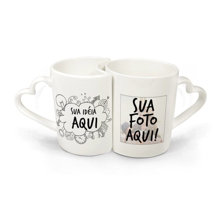 Kit Caneca Dupla Alça De Coração Personalizada