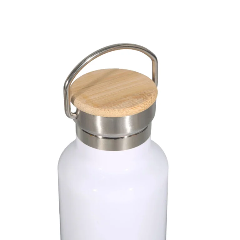 Garrafa Térmica Inox Tampa Bambu - 500Ml - Canecas 24 Horas