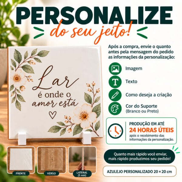 Informacoes Da Personalizacao Do Azulejo: Imagem, Texto, Criacao E Cor Do Suporte