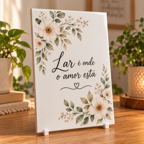 Azulejo Personalizado De 20 Por 30 Cm Com A Frase Lar E Onde O Amor Esta, No Suporte Branco