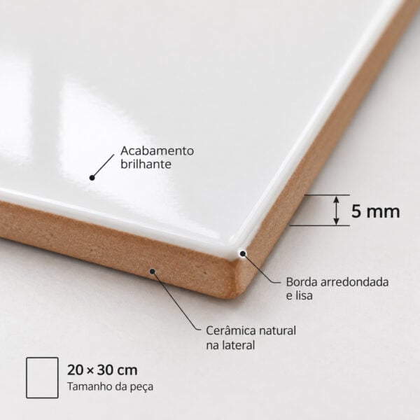 Detalhe Do Azulejo De 20 Por 30 Cm, Com Acabamento Brilhante, Borda Arredondada E 5 Mm De Espessura