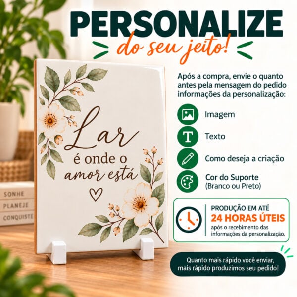 Informacoes Da Personalizacao Do Azulejo: Imagem, Texto, Criacao E Cor Do Suporte