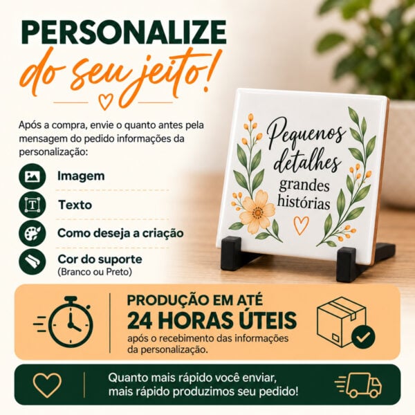 Informacoes Da Personalizacao Do Azulejo: Imagem, Texto, Criacao E Cor Do Suporte