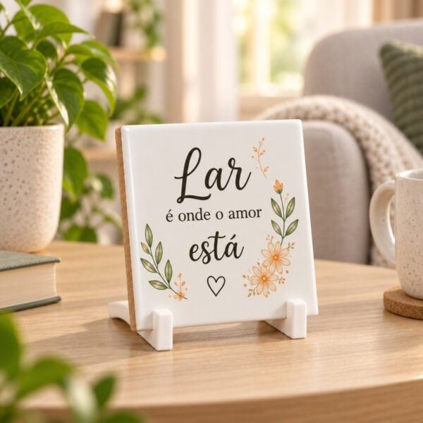 Azulejo Personalizado De 7,5 Cm Com A Frase Lar E Onde O Amor Esta, No Suporte Branco