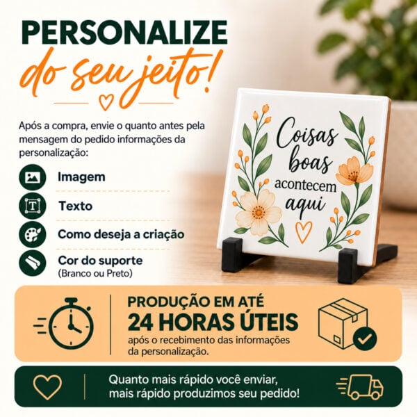 Informacoes Da Personalizacao Do Azulejo: Imagem, Texto, Criacao E Cor Do Suporte
