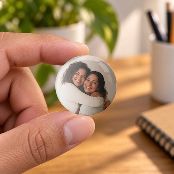 Botton Personalizado De 3,2 Cm Com Foto, Segurado Entre Os Dedos