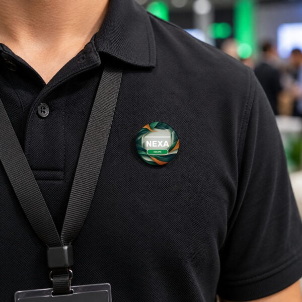 Botton Personalizado De 3,2 Cm Aplicado Em Roupa Com Crachá De Evento