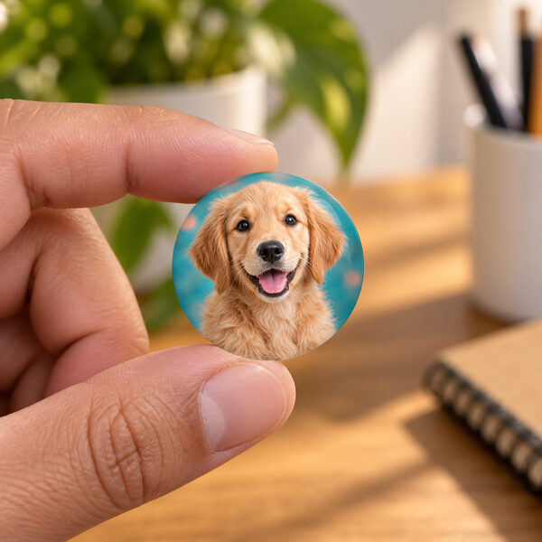 Botton Personalizado De 4,4 Cm Com Foto, Segurado Entre Os Dedos