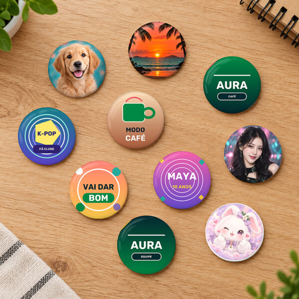 Seleção De Bottons Personalizados De 4,4 Cm Com Foto, Empresa, Pet, Humor E Ilustrações