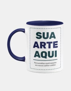 Caneca Personalizada Alça e Interior Azul Escuro