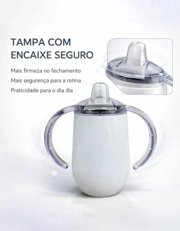 Copo Térmico De Transição Personalizado Em Aço Inox Branco Com Alça Dupla E Bico Antivazamento