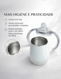 Copo Térmico de Transição Personalizado em aço inox branco com alça dupla e bico antivazamento