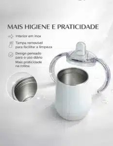 Copo Térmico de Transição Personalizado em aço inox branco com alça dupla e bico antivazamento