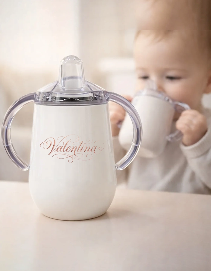 Copo Térmico de Transição Personalizado em aço inox branco com alça dupla e bico antivazamento