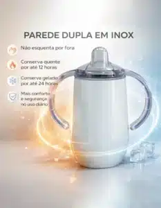Copo Térmico de Transição Personalizado em aço inox branco com alça dupla e bico antivazamento