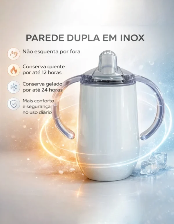 Copo Térmico De Transição Personalizado Em Aço Inox Branco Com Alça Dupla E Bico Antivazamento