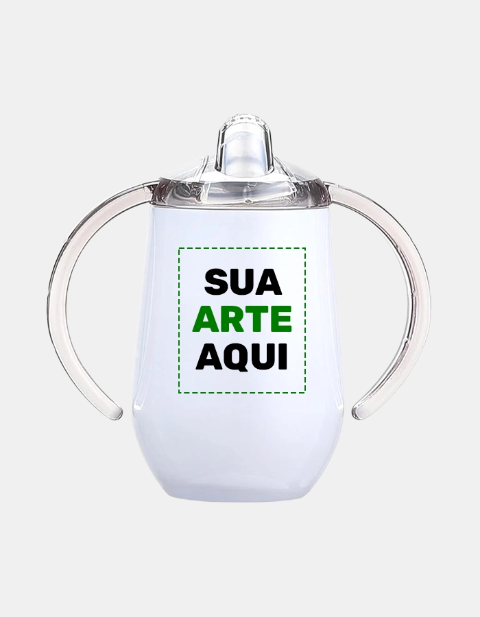 Copo Térmico de Transição Personalizado em aço inox branco com alça dupla e bico antivazamento