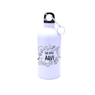Squeeze Branca De Alumínio 500Ml Personalizada Com Tampa Preta E Mosquetão