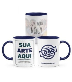 Três Exemplos De Caneca Com Alça E Interior Azul Escuro Personalizada