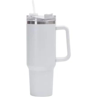 Copo Térmico Inox Branco Personalizado 1,2L Com Alça, Tampa E Canudo