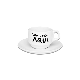 Xícara Branca Com Pires Personalizada Com Logo
