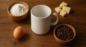 Ingredientes espalhados ao redor de uma caneca, prontos para o preparo de deliciosas receitas de caneca.